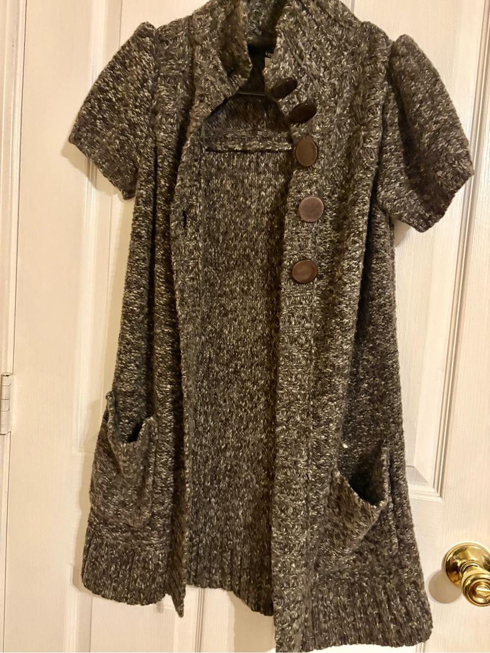 Kensie Marled Gray Short-Sleeve Knit Cardigan